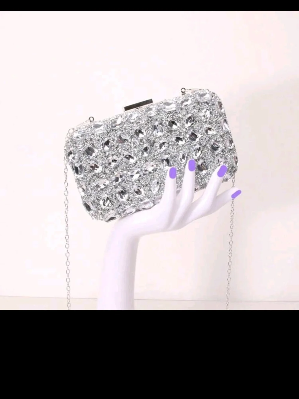 Silver Crystal Embellished Evening Clutch